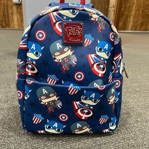 Loungefly Marvel Captain America POP Backpack with Zipper Accents Blue Red